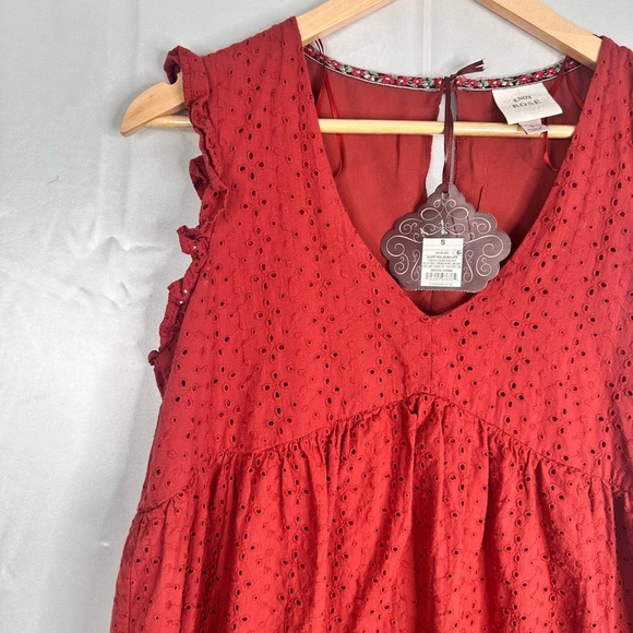 NWT Knox Rose Eyelet Burnt Orange Boho Summer Lined Dress Size Small - Picture 3 of 14